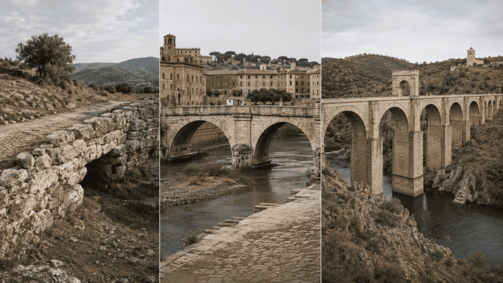 Comparison of the Arkadiko Bridge, Pons Fabricius, and Alcántara Bridge