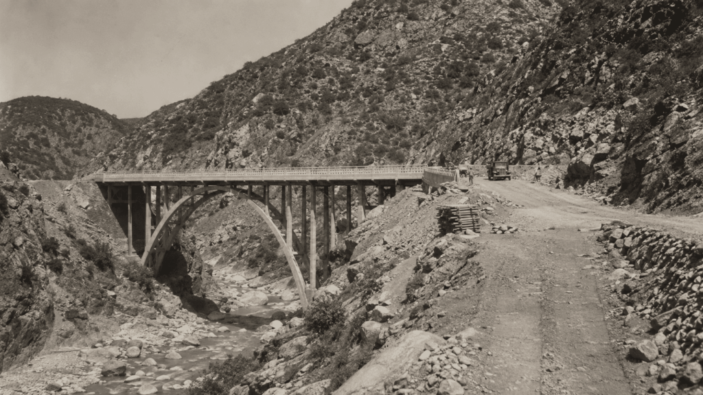 Historical reconstruction of the Bridge to Nowhere during the 1930s highway project